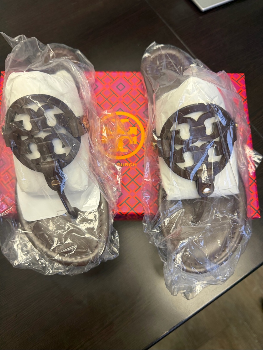 Tory Burch Brown Logo Thong Sandals